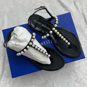Stuart Weitzman Black Jelly Sandals with Pearls